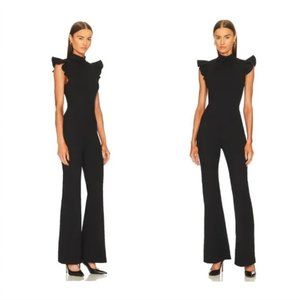 Amanda Uprichard x Revolve Davina Jumpsuit M Black Flutter Sleeve High Neck